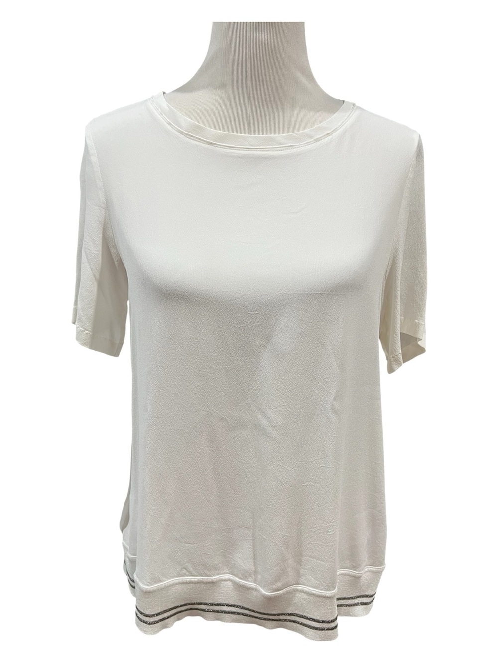 Lorena Antoniazzi White Silk Blend Short Sleeved Top EU 42